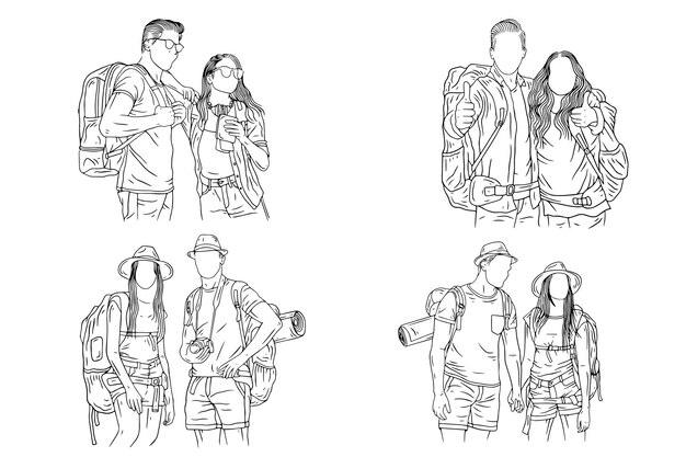 Premium Vector  Set bundle line art drawing simple couple fall in love  happy cute hand drawn