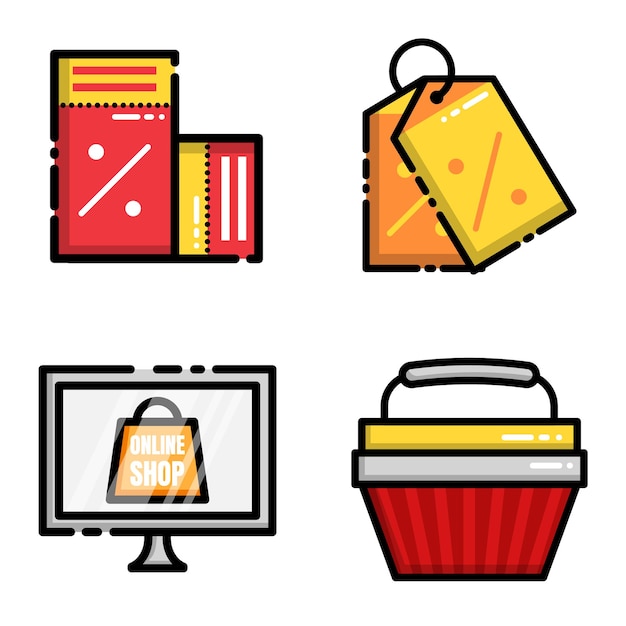 set bundle delivery shop icon with line art illustration