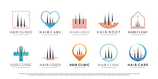 Set bundle of hair clinic logo design with creative element Premium Vector