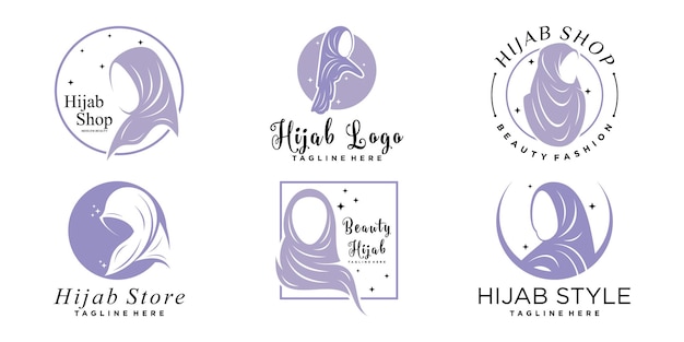 Premium Vector | Set bundle of hijab woman logo for moslem beauty fashion  with modern concept premium vector