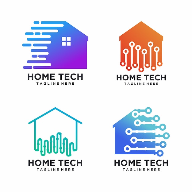 Vector set bundle home tech logo design with creative concept premium vector