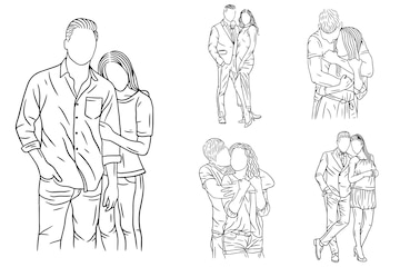 Premium Vector  Set bundle line art drawing simple couple love