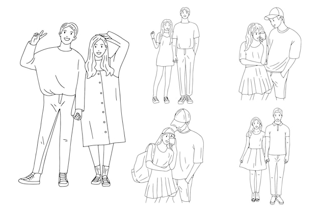 Set Bundle Line Art Drawing Simple Cute Couple Love Hand Drawn