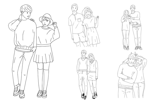 Premium Vector  Set bundle line art drawing simple couple love