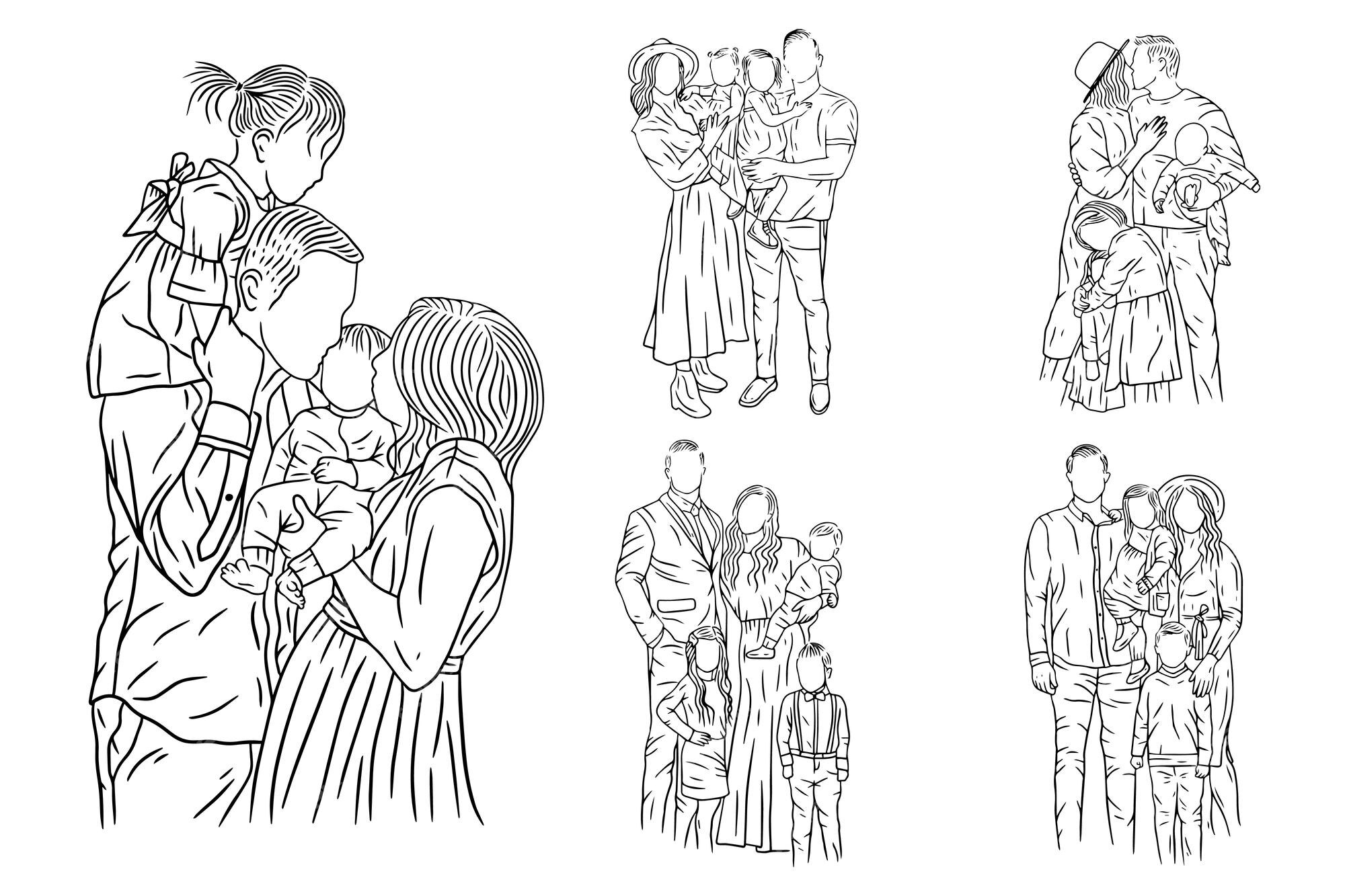 Premium Vector  Set bundle line art drawing simple couple fall in love  happy cute hand drawn