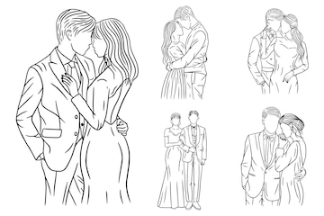 Premium Vector  Set bundle line art drawing simple couple fall in