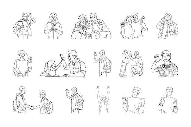 Vector set bundle line art drawing simple love couple