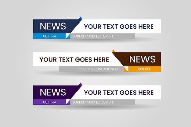 Set of bundle lower third vector design banner with blue yellow and purple shape strip color