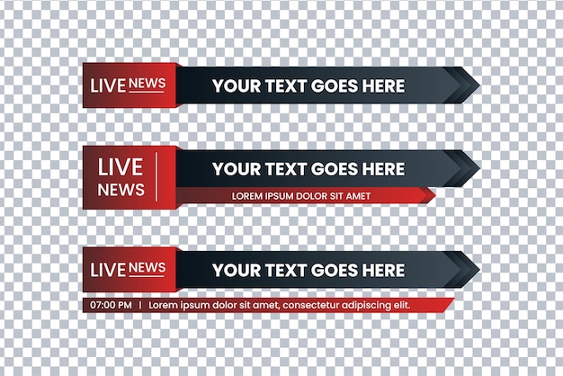 Set of bundle lower third vector design banner with red and black shape strip color