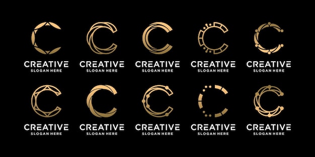 ベクトル ユニークなコンセプトのプレミアムベクターでバンドルモノグラムロゴデザインコレクションの頭文字cを設定します