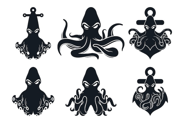 Vector set bundle octopus logo design unique concept premium vector