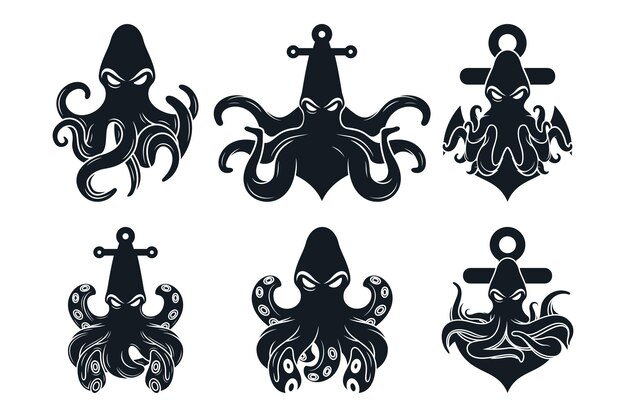Set bundle octopus logo design unique concept Premium Vector