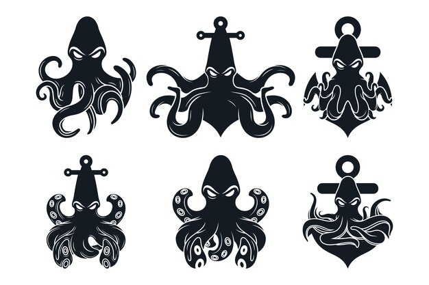 Vector set bundle octopus logo design unique concept premium vector