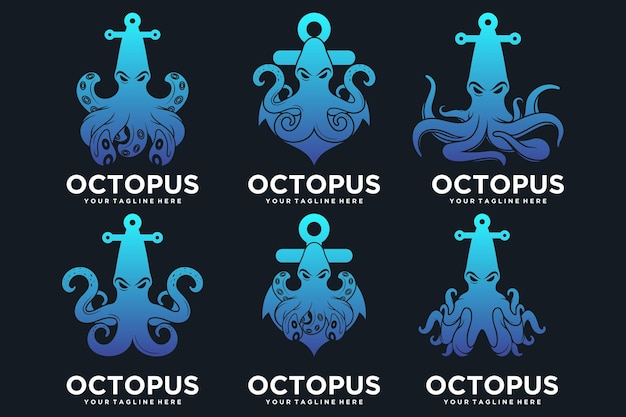 Set bundle octopus logo ontwerp uniek concept premium vector