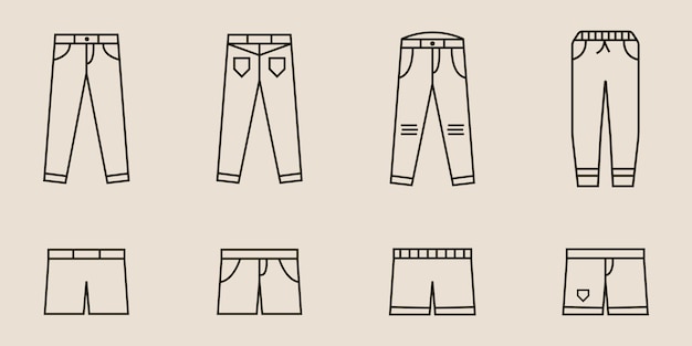 Set bundle pants with line art style logo vector icon design business symbol template illustration