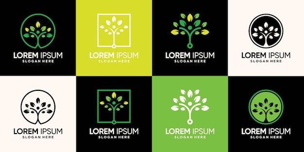 Set bundle of people tree logo design with unique modern concept premium vector