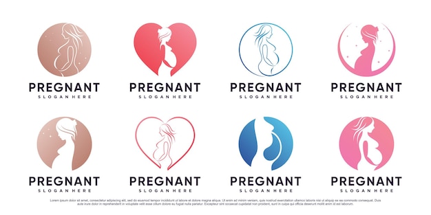 Set bundle of pregnant logo design template with creative element Premium Vector