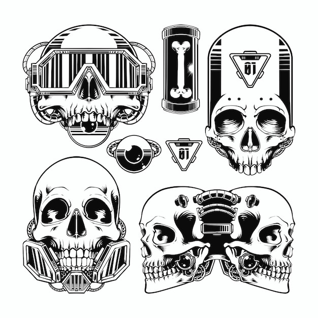 Vector set bundle skull design illustration logo