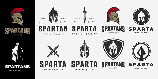 Vector set bundle of spartans logo vintage vector, illustration design of weapon spear sparta logo