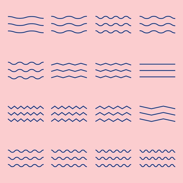 Vettore impostare il logo dell'icona dell'onda in bundle vettore illustrazione minima design line art wave pack logo design
