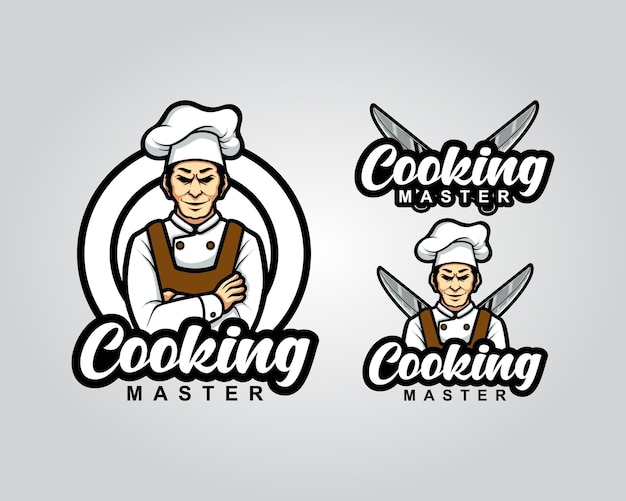 Set mazzi mascotte logo illustrazione cooking master