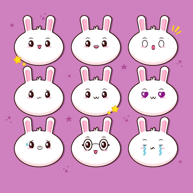 Vector set of bunny of kawaii expressions