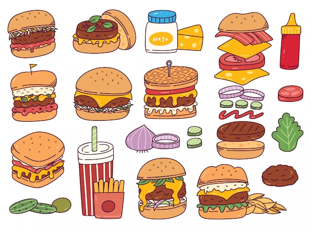 Set of burger doodles