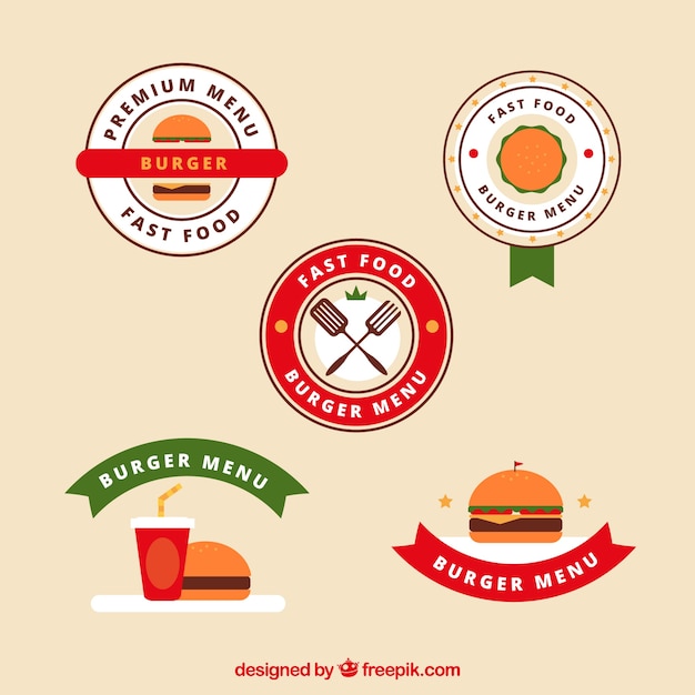 Set of burger logos with colored elements