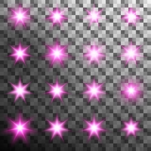 Set of burst light flash glow with flare. Transparent background only in 