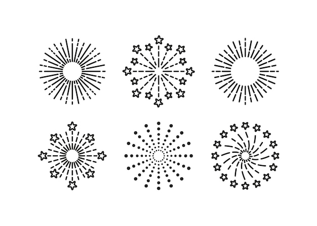バースト星と火花のセット花火概要アイコン線輝き爆発新年あけましておめでとうございます光沢のあるシンボル