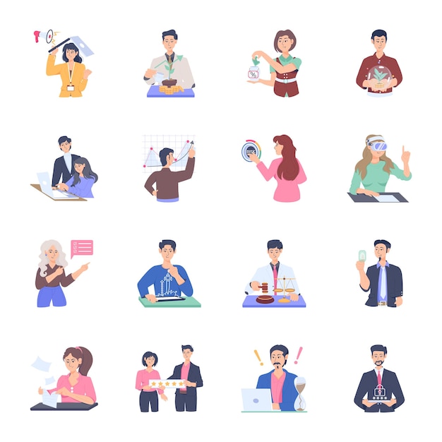 Set of Business Activities Flat Illustrations