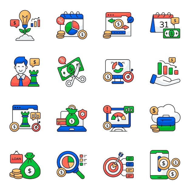 Set of Business and Analytics Flat Icons