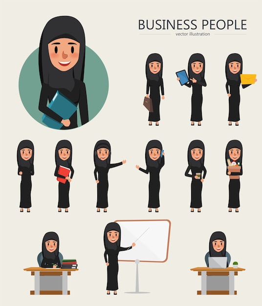 Set of business arab woman character