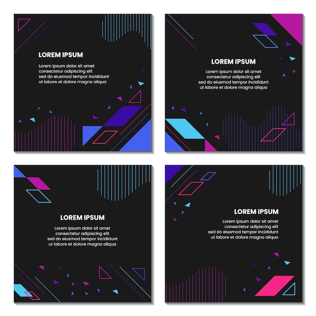 A set of business cards with black and purple shapes.