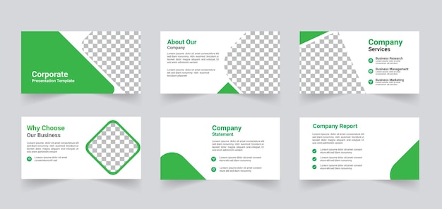 A set of business cards with green and white designs