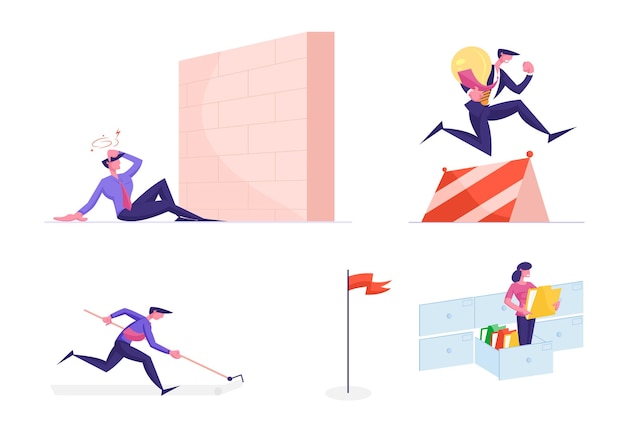 Vector set of business characters races for leadership
