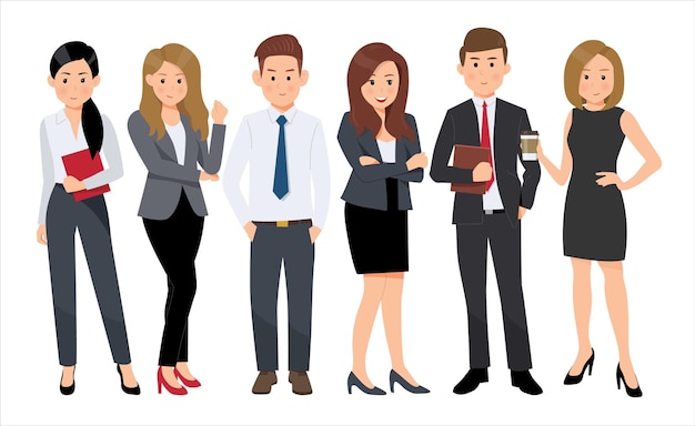 Vector set of business characters working in office. isolated vector design.