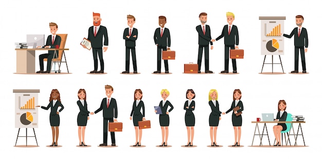Vector set of business characters working in office