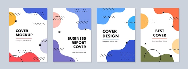 Set of business cover template design with abstract geometric memphis shape