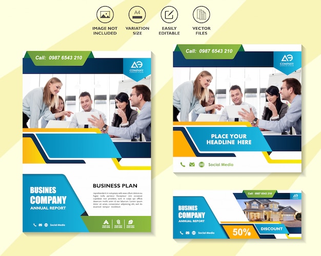 Set of business design templates for digital marketing mobile solutions networking