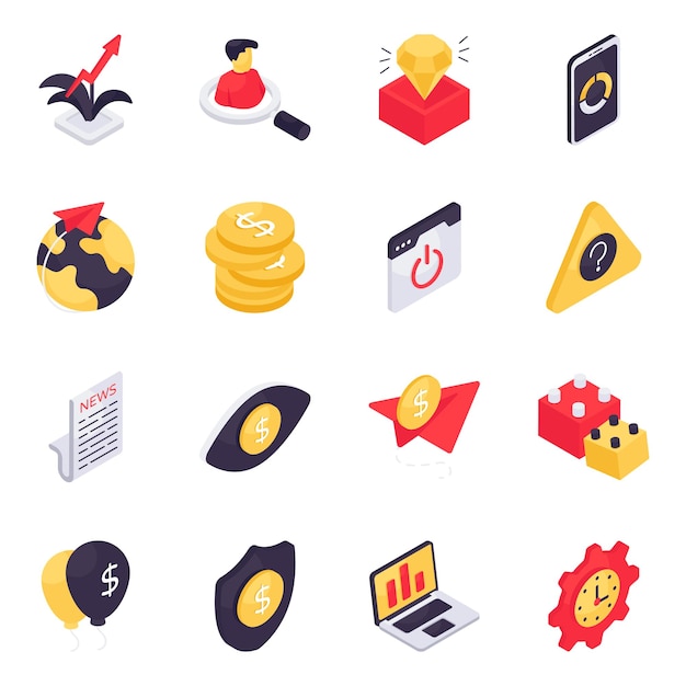 Set of Business and Economy Isometric Icons