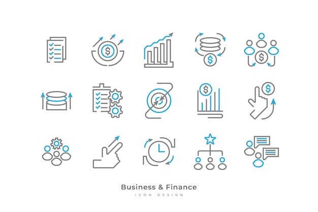 Set of Business and Finance Icons with Simple Line Style Contains Business People Goal Human Resources Communication Team Structure and More