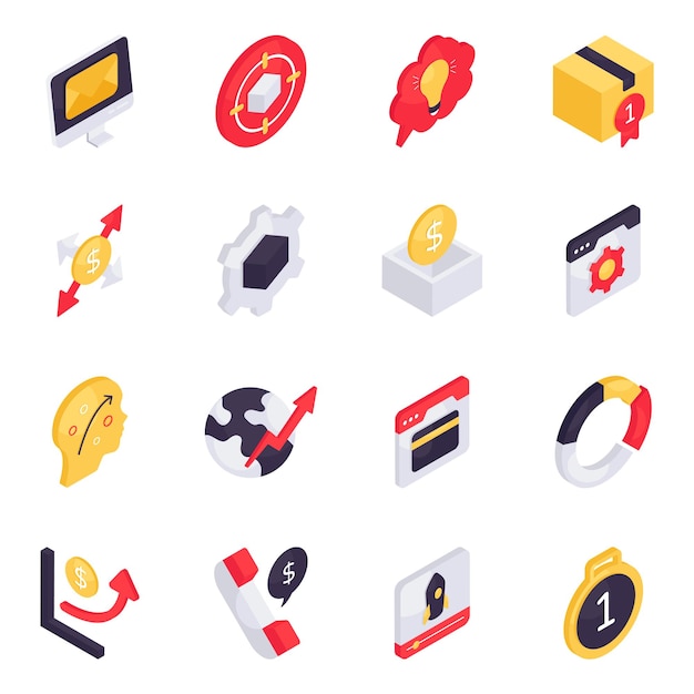 Set of Business and Finance Isometric Icons