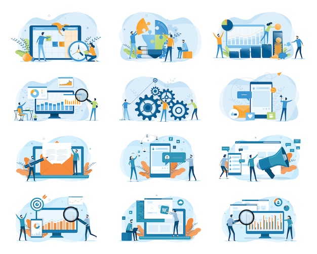 set business flat illustration design concept for web site banner and mobile application design