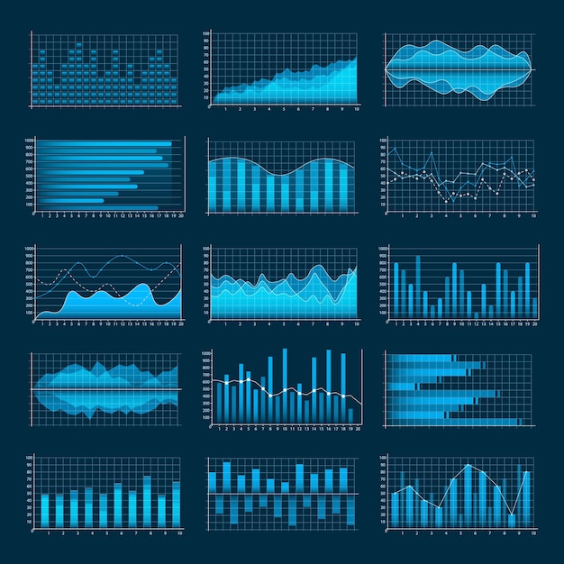 Set of business graphs. Infographics and diagnostics, charts and schemes.