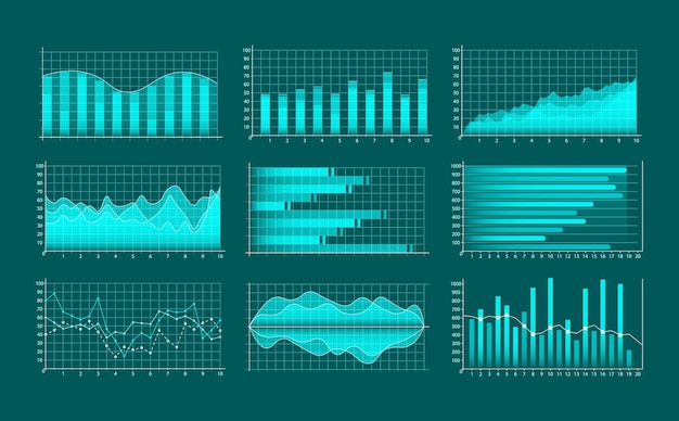 Vettore set di grafici commerciali. infografiche e diagnostica, grafici e schemi.