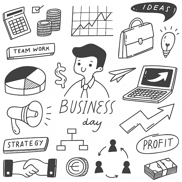 Vector set of business hand drawn doodles