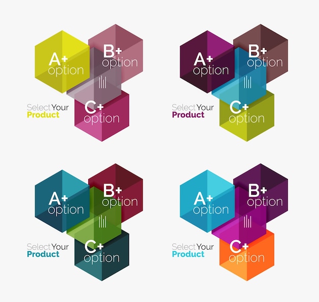 Vettore set di layout esagonali aziendali con testo e opzioni elementi di progettazione del web design layout di navigazione infografica o presentazione aziendale