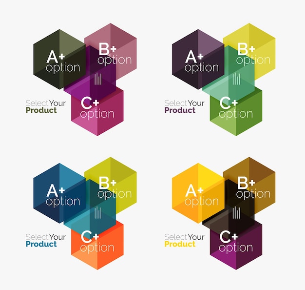 Vector set of business hexagon layouts with text and options