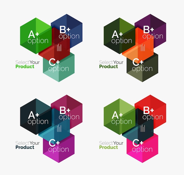 Vector set of business hexagon layouts with text and options